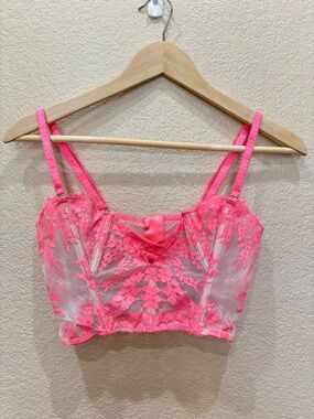 Victorias Secret Dream Angels Unlined Longline Strapless Boning Bra Small Coral